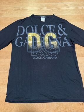 D&G Black Long Sleeve Tee with Gold Logo Accent